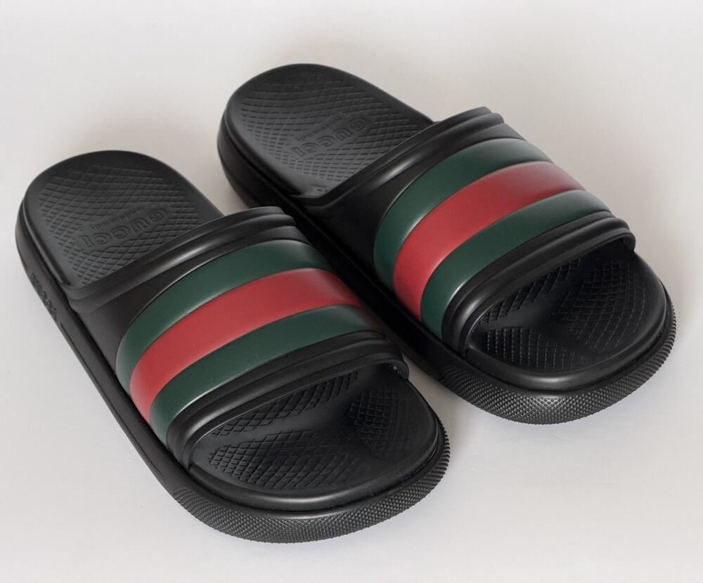 Gucci Men’s Rubber Black/Green/Red Sandals 10.5 US (10 Gucci) Italy 780286 NIB